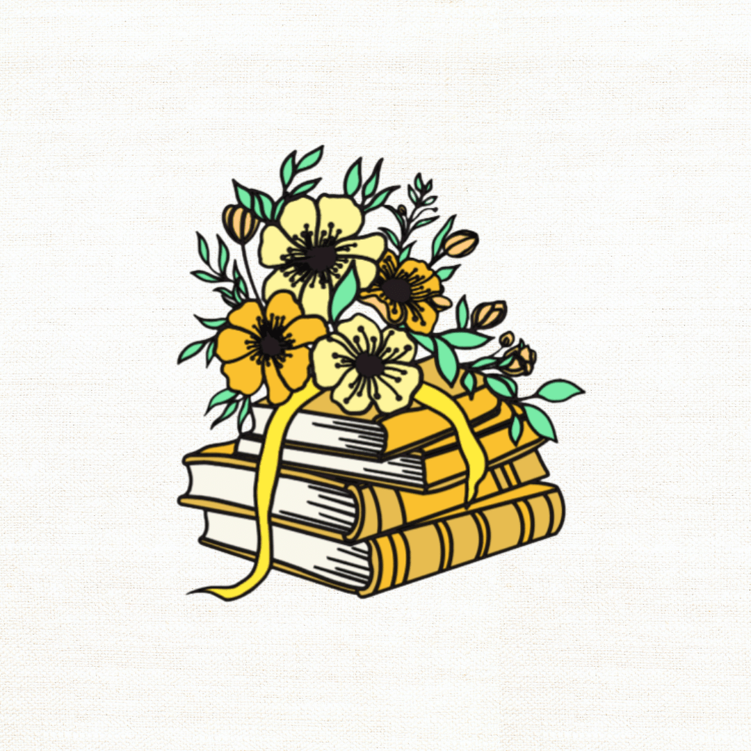 Illustration of books with flowers on a white background