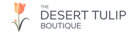 Logo for The Desert Tulip Boutique, with a single orange tulip to the left of the text