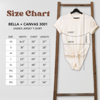 Size chart for Bella + Canvas 3001