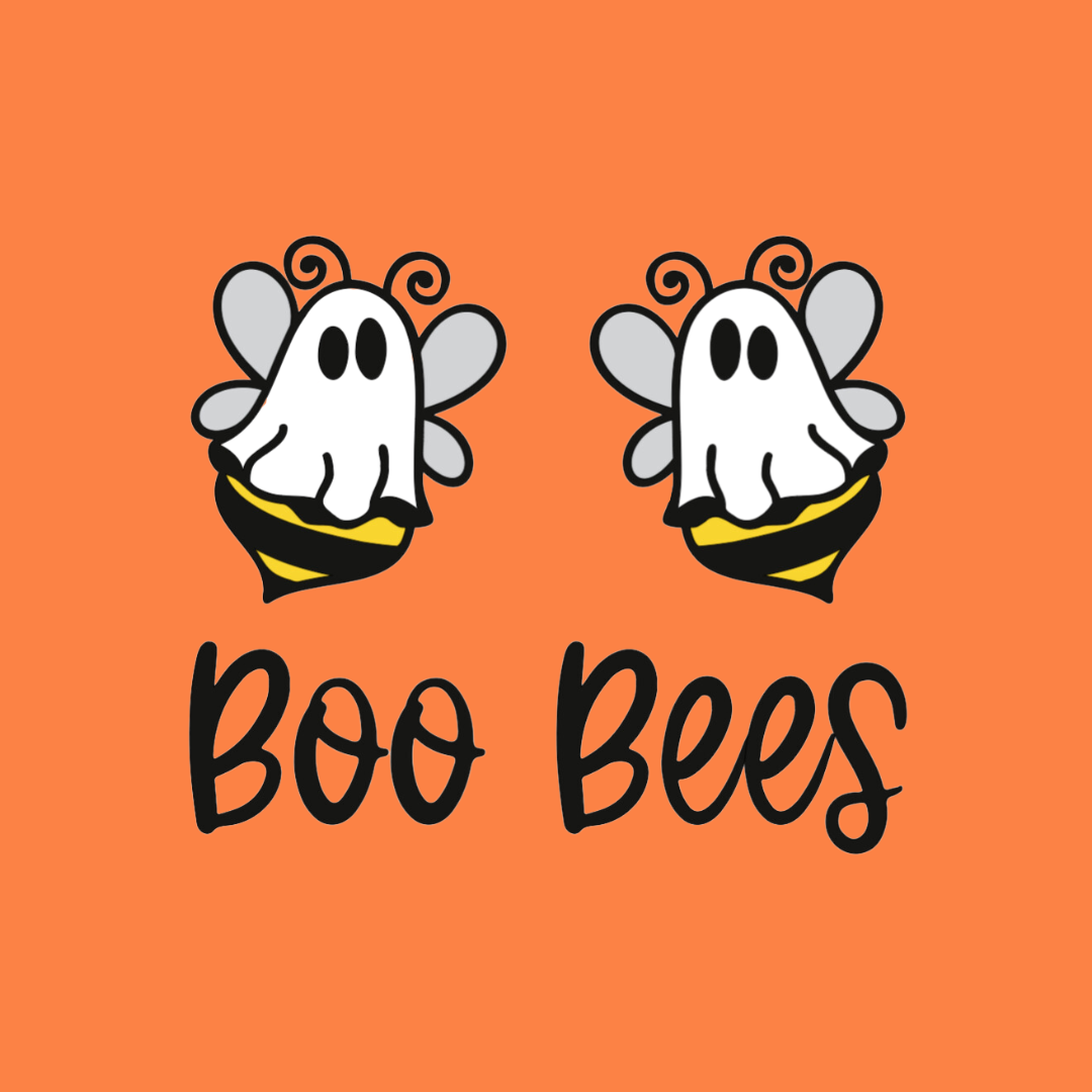 Two ghost-like bee illustrations with 'Boo Bees' text on an orange background