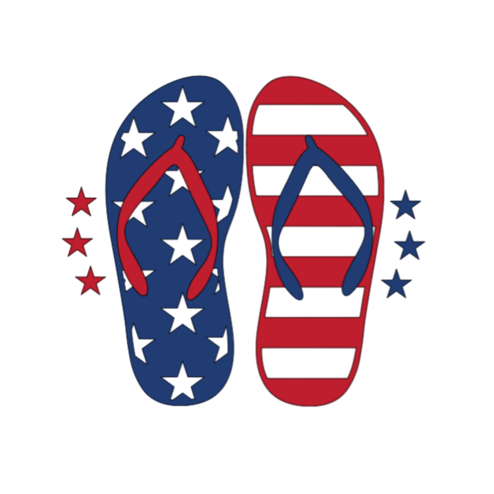 Flip-flops with American flag design on a white background