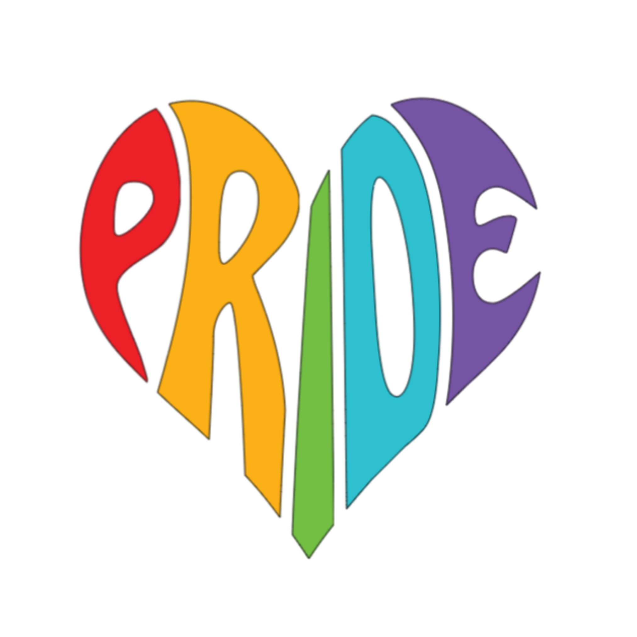 Colorful 'PRIDE' text on a white background