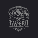 Vintage-style logo for Old Crow Tavern with a skull and crow on a black background