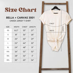 Size Chart for Bella and Canvas 3001 T-Shirt
