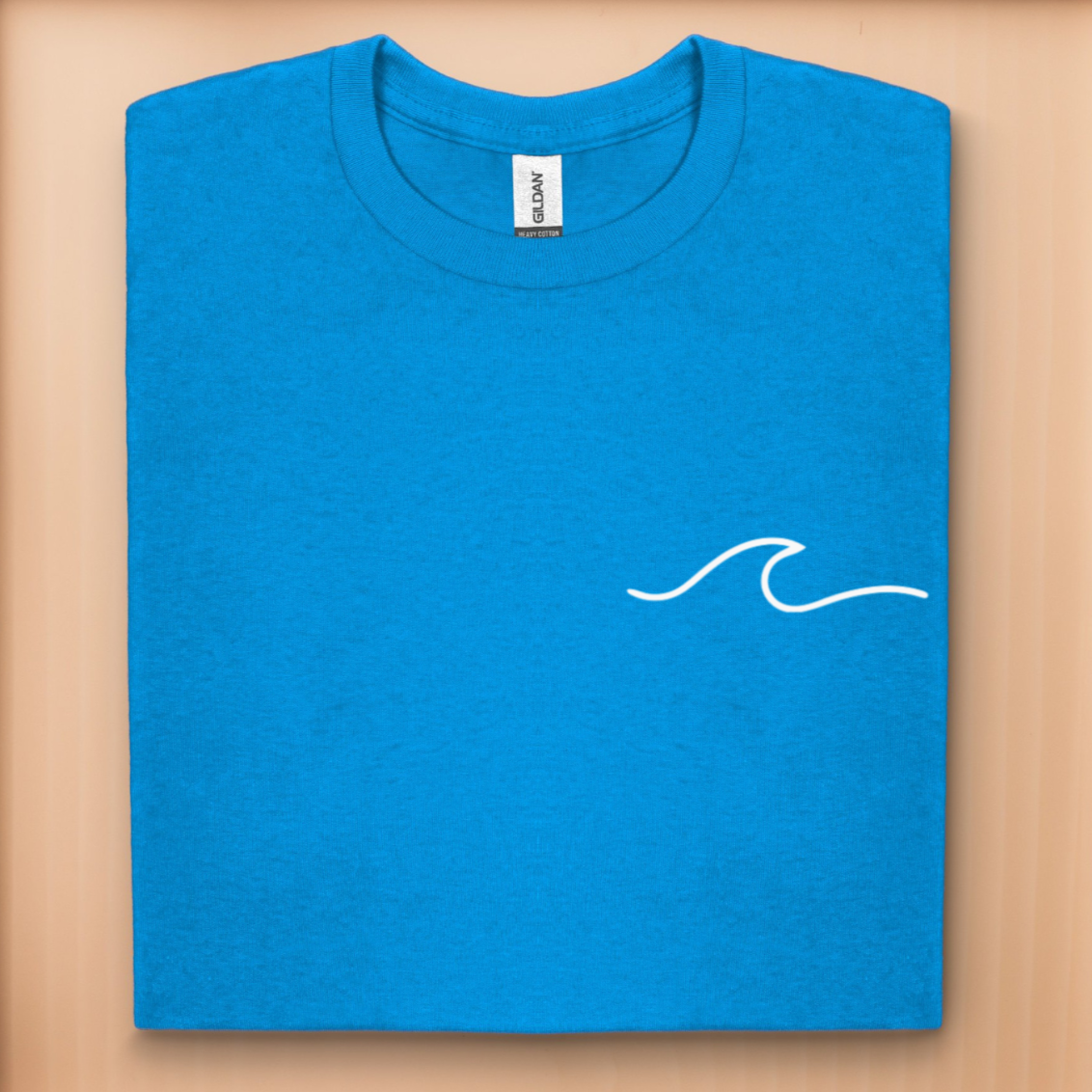 Minimalist t-shirt with white wave logo on the left