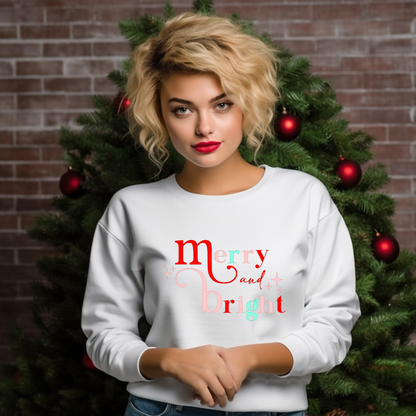 Merry and Bright Christmas Sweatshirt - Pastel Holiday Sweatshirt for Women | Festive and Cute Winter Top