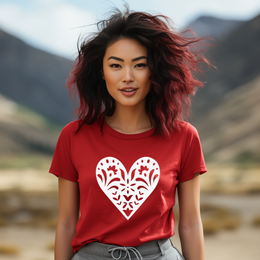 Scandinavian Folk Heart T-Shirt - Nordic Valentine Love