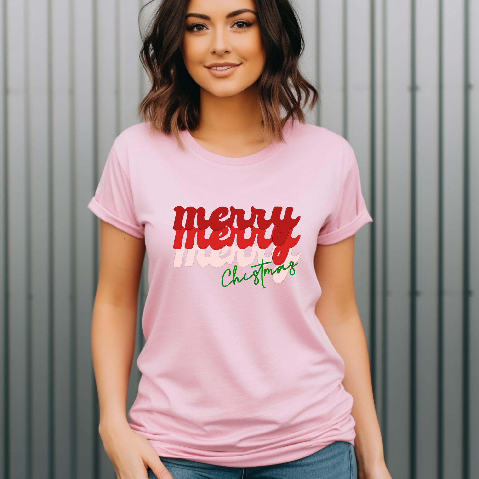 Merry, Merry, Merry Christmas T-Shirt - Holiday Pastel Tee