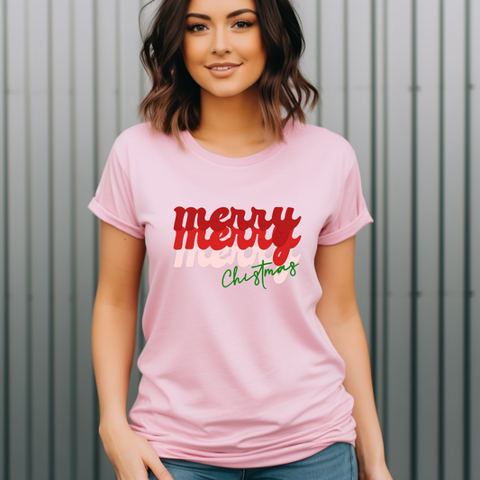 Merry, Merry, Merry Christmas T-Shirt - Holiday Pastel Tee