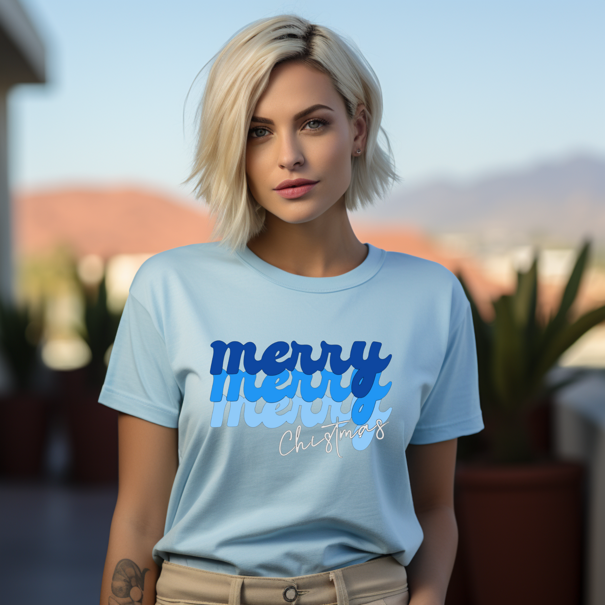 Merry, Merry, Merry Christmas T-Shirt - Holiday Pastel Tee