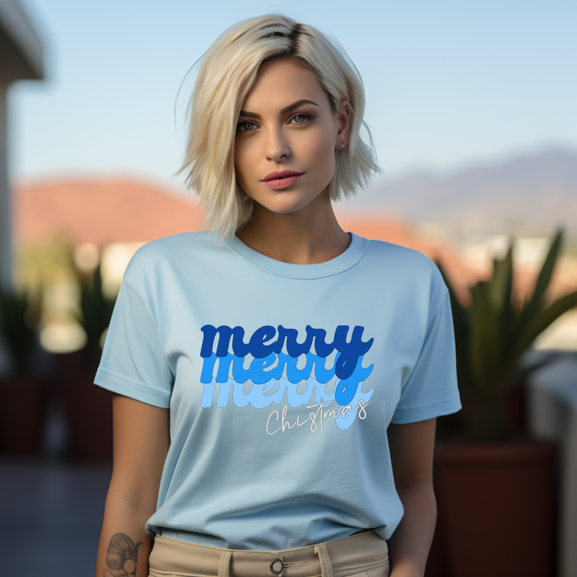 Merry, Merry, Merry Christmas T-Shirt - Holiday Pastel Tee