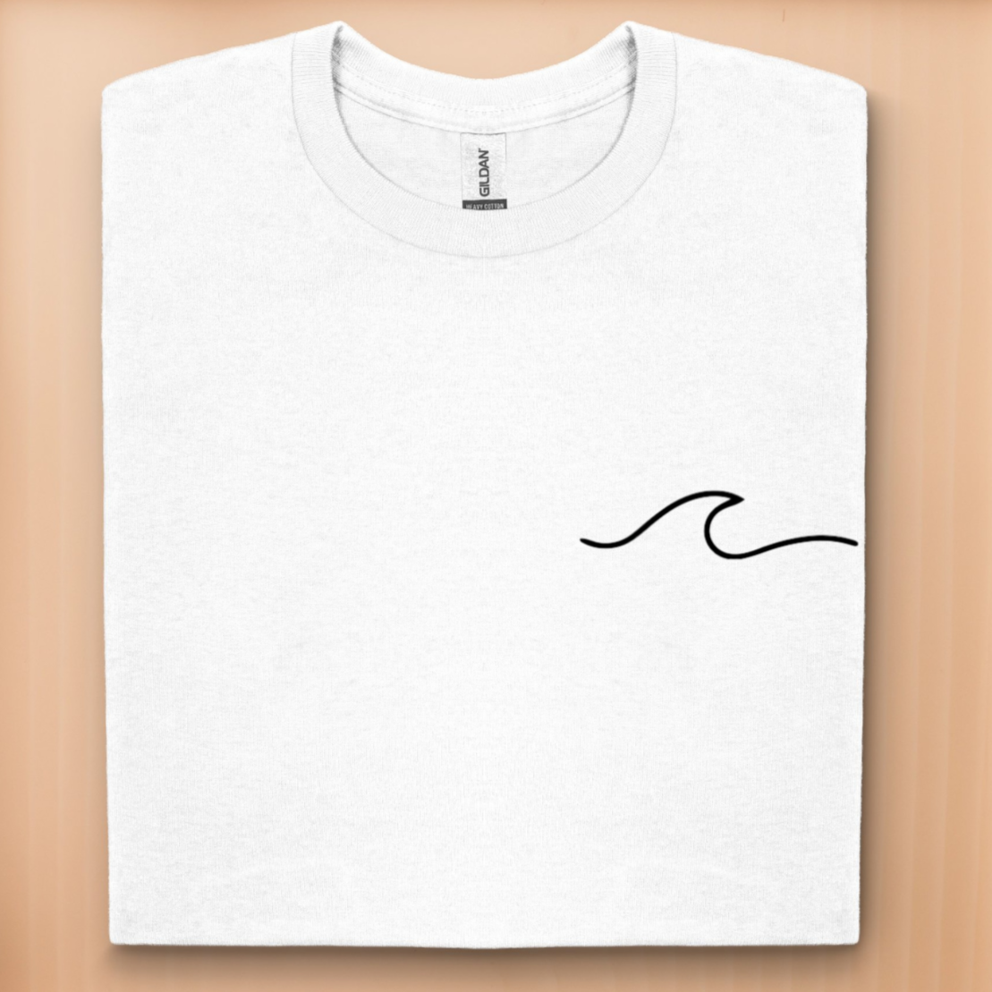 Minimalist t-shirt with white wave logo on the left