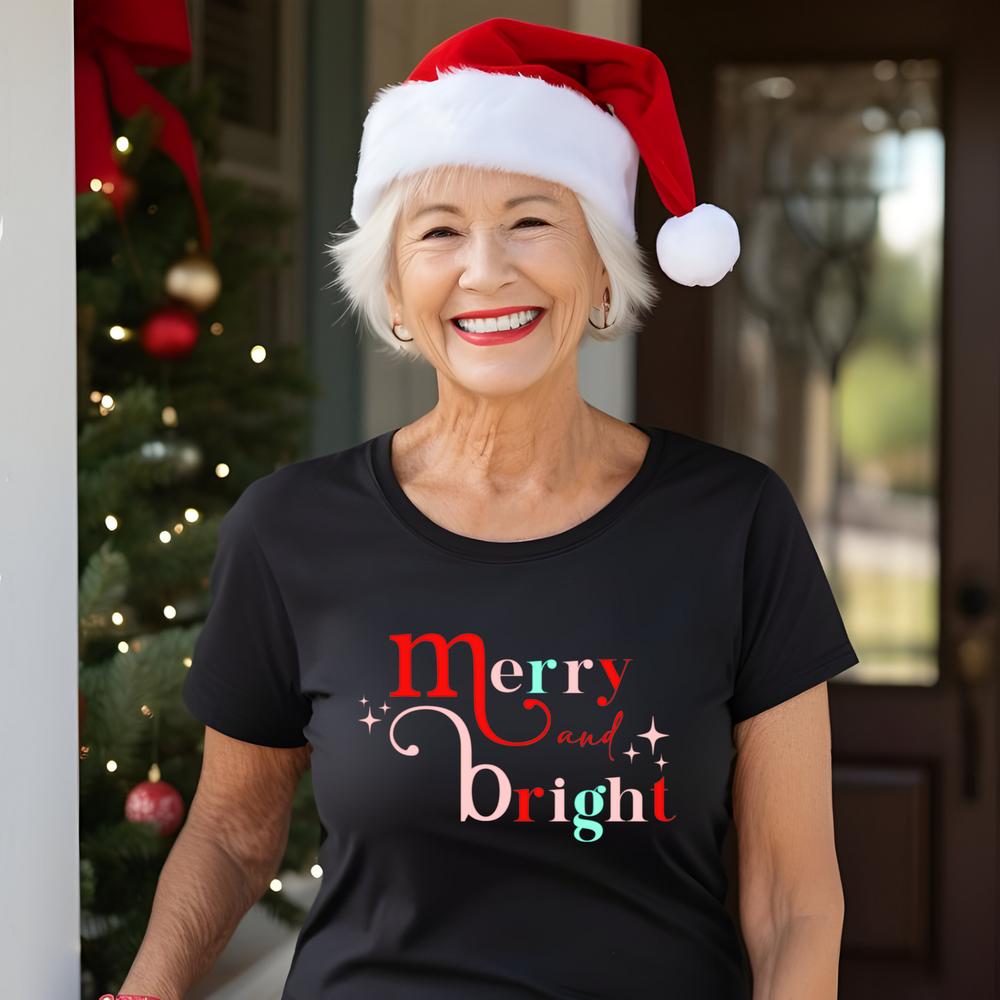 Merry and Bright Christmas T-Shirt - Pastel Holiday Tee for Women | Festive and Cute Winter Shirt