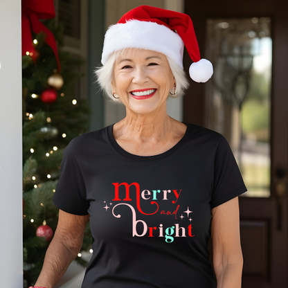 Merry and Bright Christmas T-Shirt - Pastel Holiday Tee for Women | Festive and Cute Winter Shirt