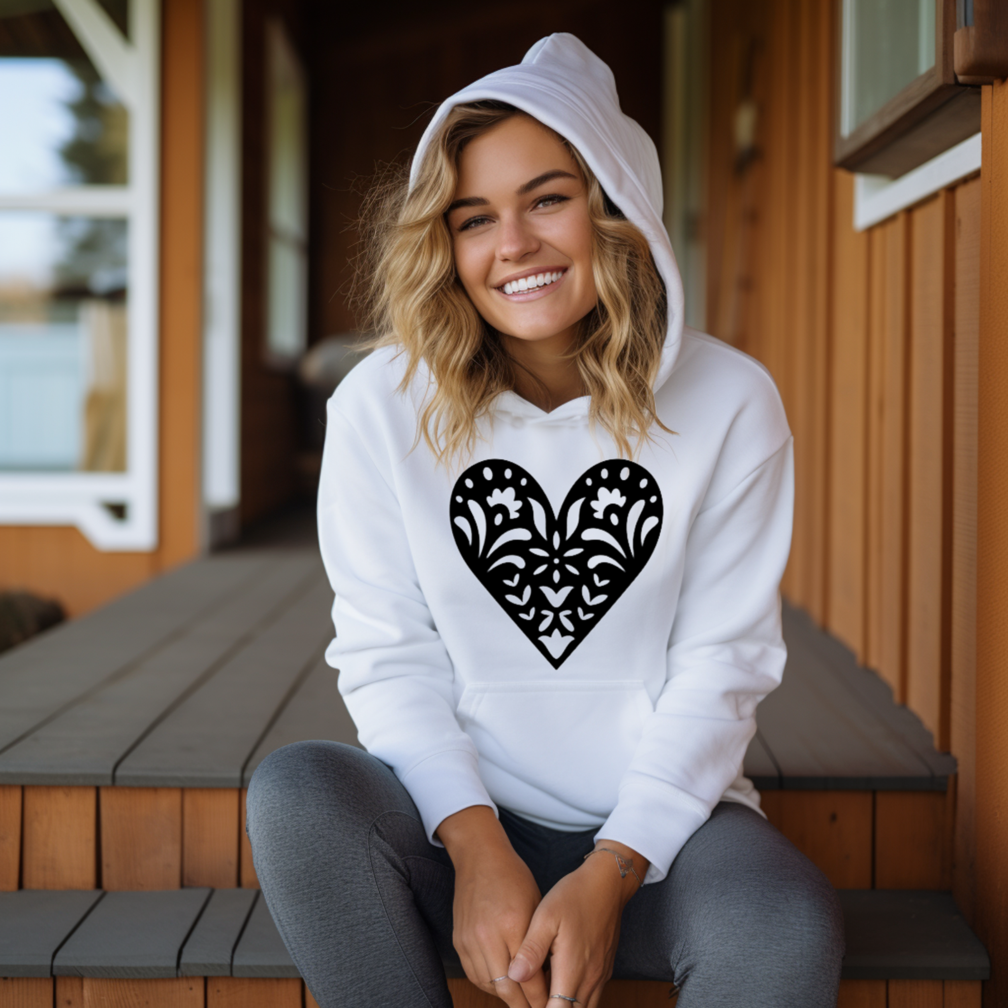 Scandinavian Folk Heart Hoodie - Nordic Valentine Love