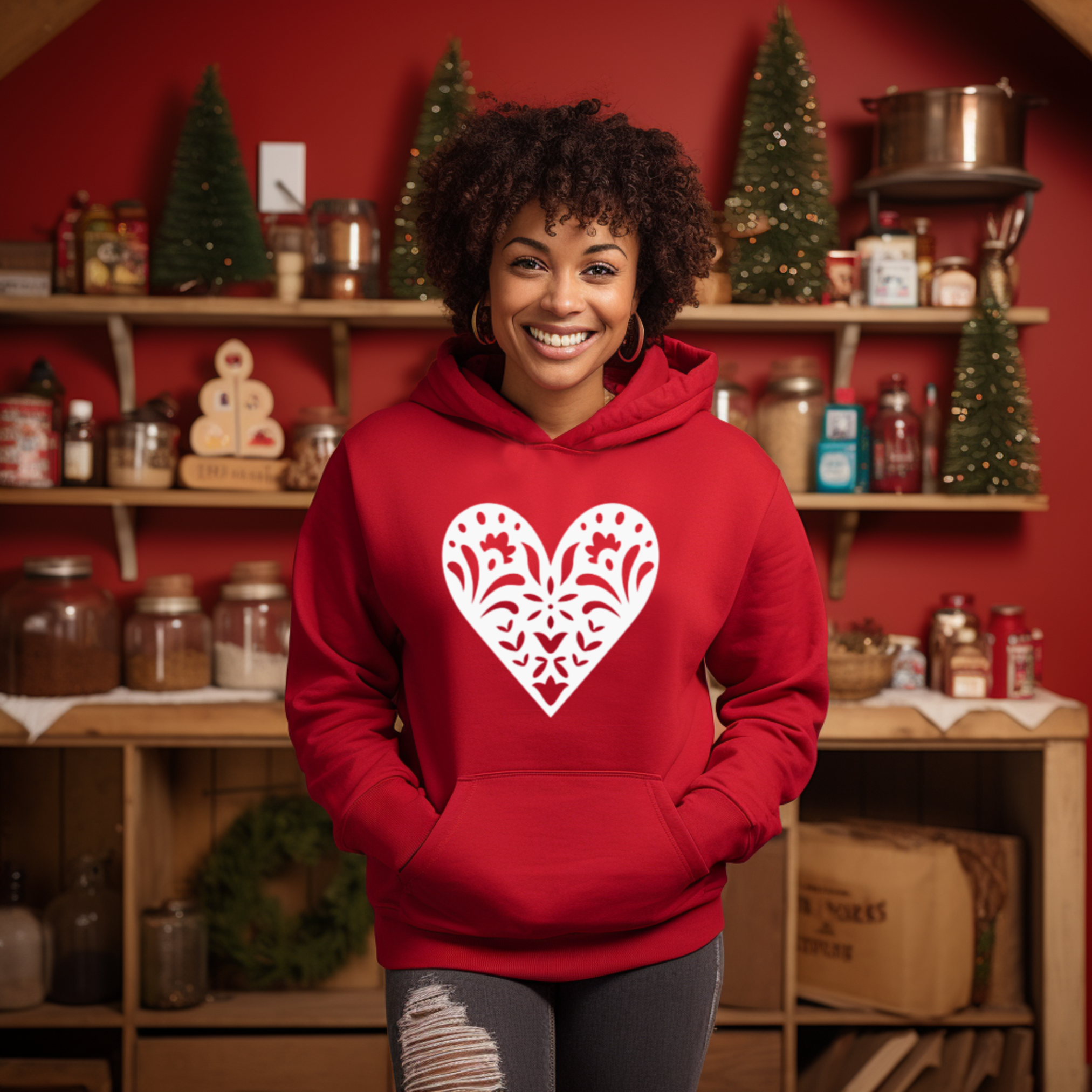 Scandinavian Folk Heart Hoodie - Nordic Valentine Love