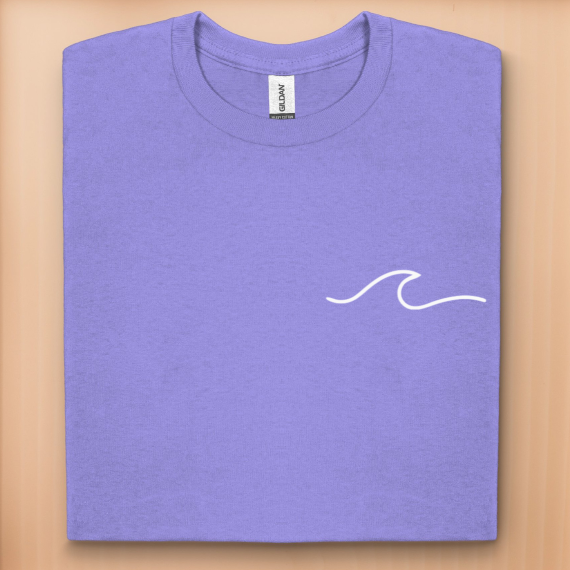 Minimalist t-shirt with white wave logo on the left