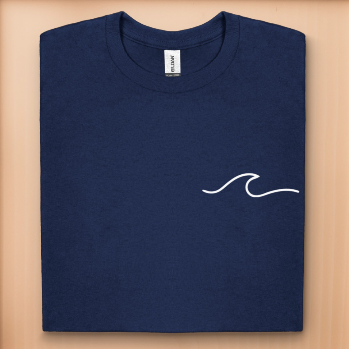 Minimalist t-shirt with white wave logo on the left