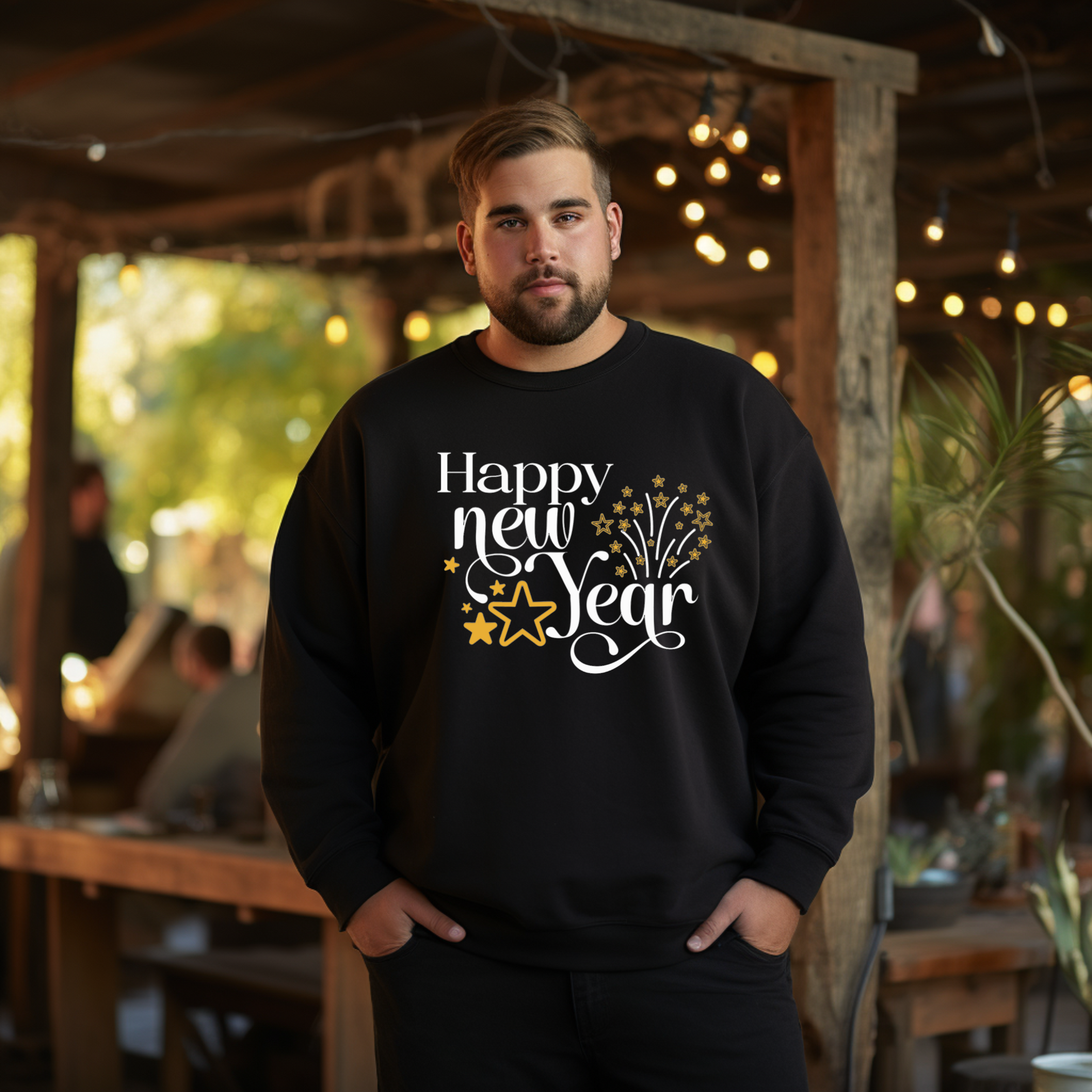 Happy New Year Gold Stars and Fireworks Sweatshirt