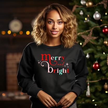 Merry and Bright Christmas Sweatshirt - Pastel Holiday Sweatshirt for Women | Festive and Cute Winter Top