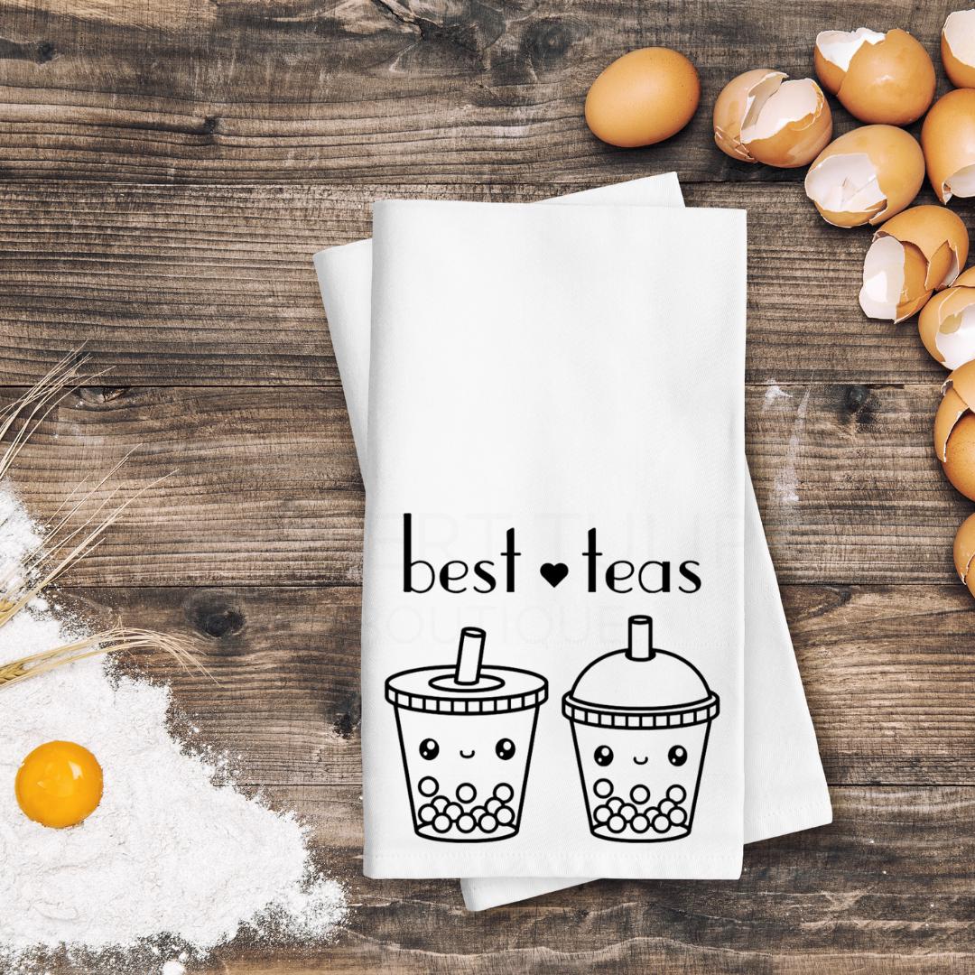 Best Teas Flour Sack Tea Towel- Boba, Boba Tea, Bubble Tea, Cute, Friends, Love, Housewarming, Gift, Puns