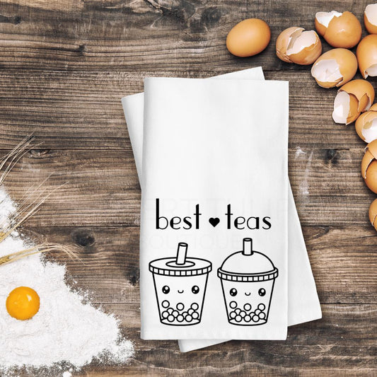 Best Teas Flour Sack Tea Towel- Boba, Boba Tea, Bubble Tea, Cute, Friends, Love, Housewarming, Gift, Puns