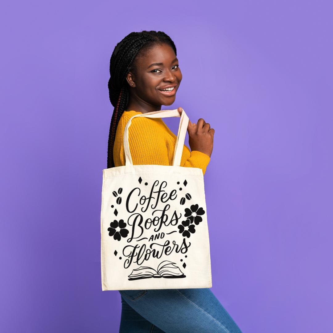 Coffee Books & Flowers Tote Bag