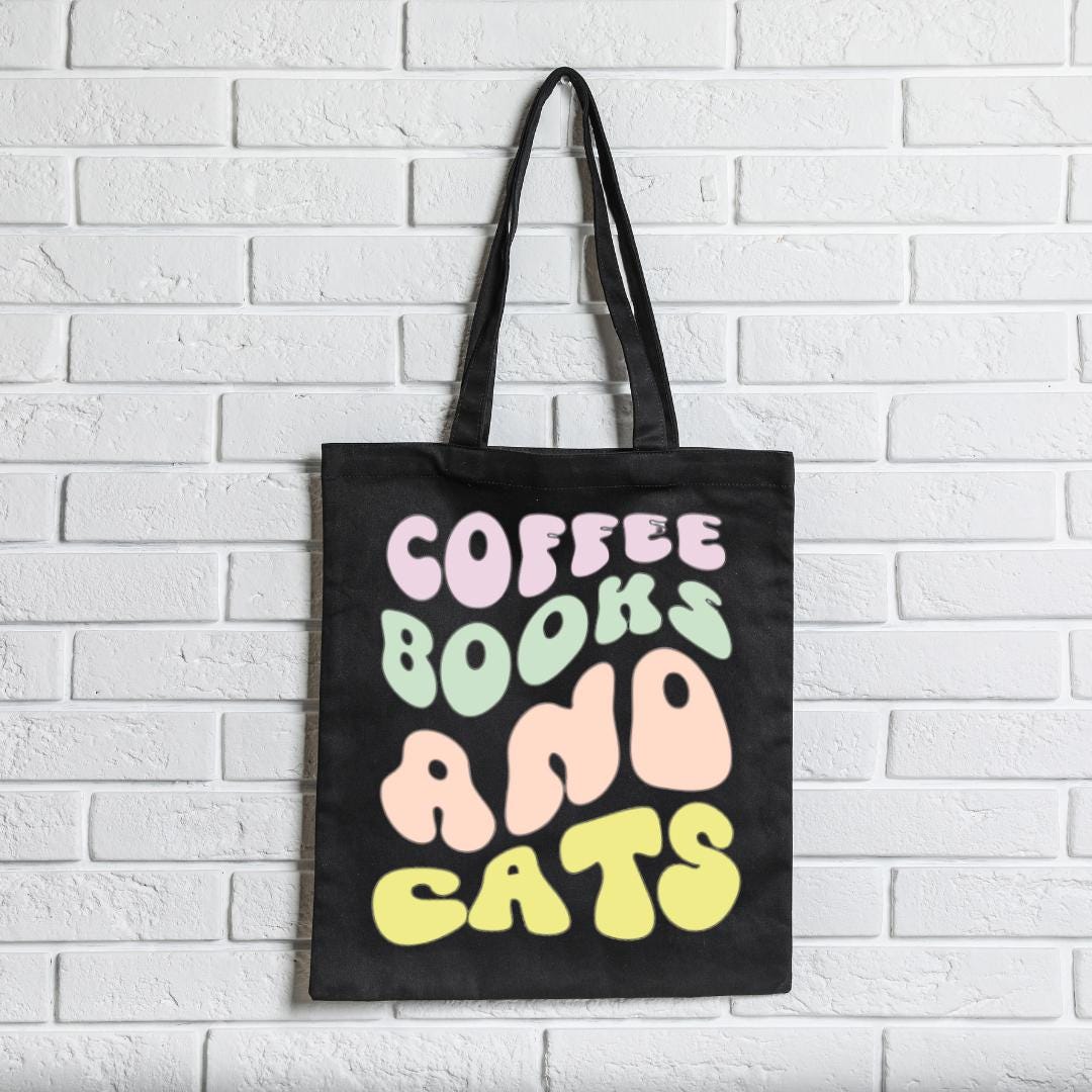 Coffee, Books & Dogs/Cats Tote Bag: Cute Canvas Tote for Book Lovers & Pet Parents – Perfect Gift
