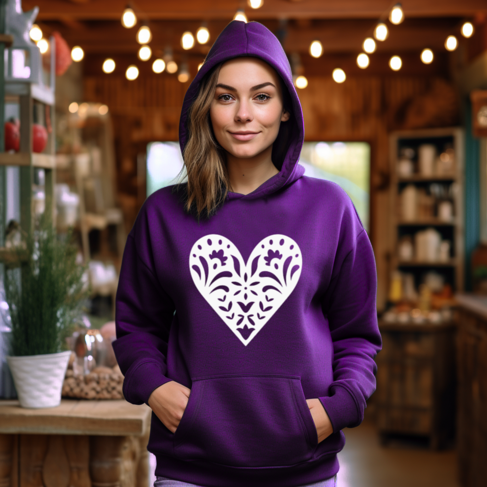 Scandinavian Folk Heart Hoodie - Nordic Valentine Love