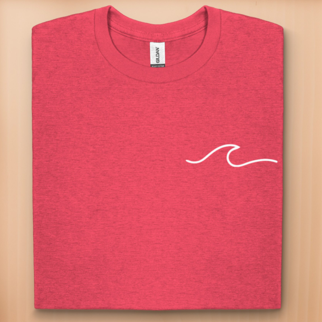Minimalist t-shirt with white wave logo on the left
