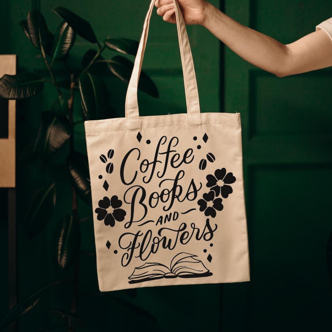Coffee Books & Flowers Tote Bag