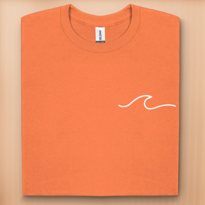 Minimalist t-shirt with white wave logo on the left