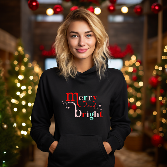 Merry and Bright Christmas Sweatshirt - Pastel Holiday Sweatshirt for Women | Festive and Cute Winter Top