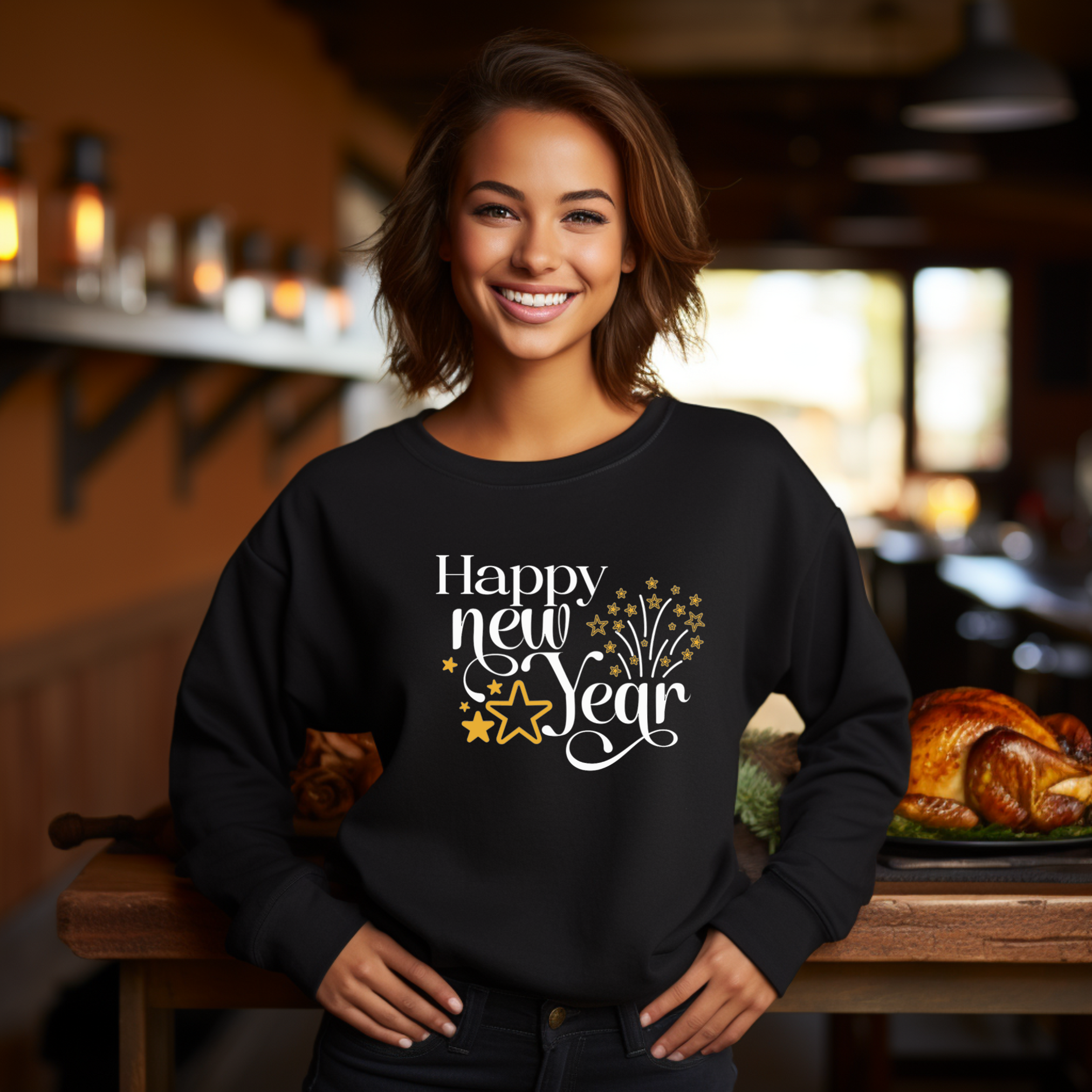 Happy New Year Gold Stars and Fireworks Sweatshirt