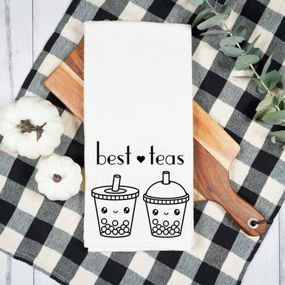 Best Teas Flour Sack Tea Towel- Boba, Boba Tea, Bubble Tea, Cute, Friends, Love, Housewarming, Gift, Puns
