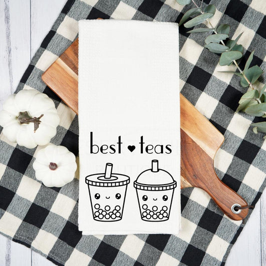 Best Teas Flour Sack Tea Towel- Boba, Boba Tea, Bubble Tea, Cute, Friends, Love, Housewarming, Gift, Puns