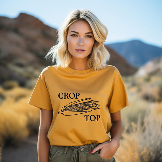 Corn Crop Top T-Shirt: Funny and Cute Fall Tee for Harvest & Thanksgiving – Gender-Neutral