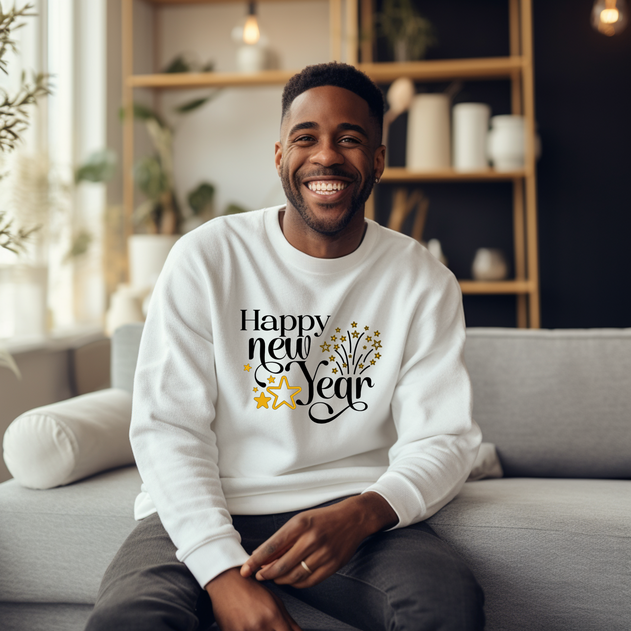 Happy New Year Gold Stars and Fireworks Sweatshirt
