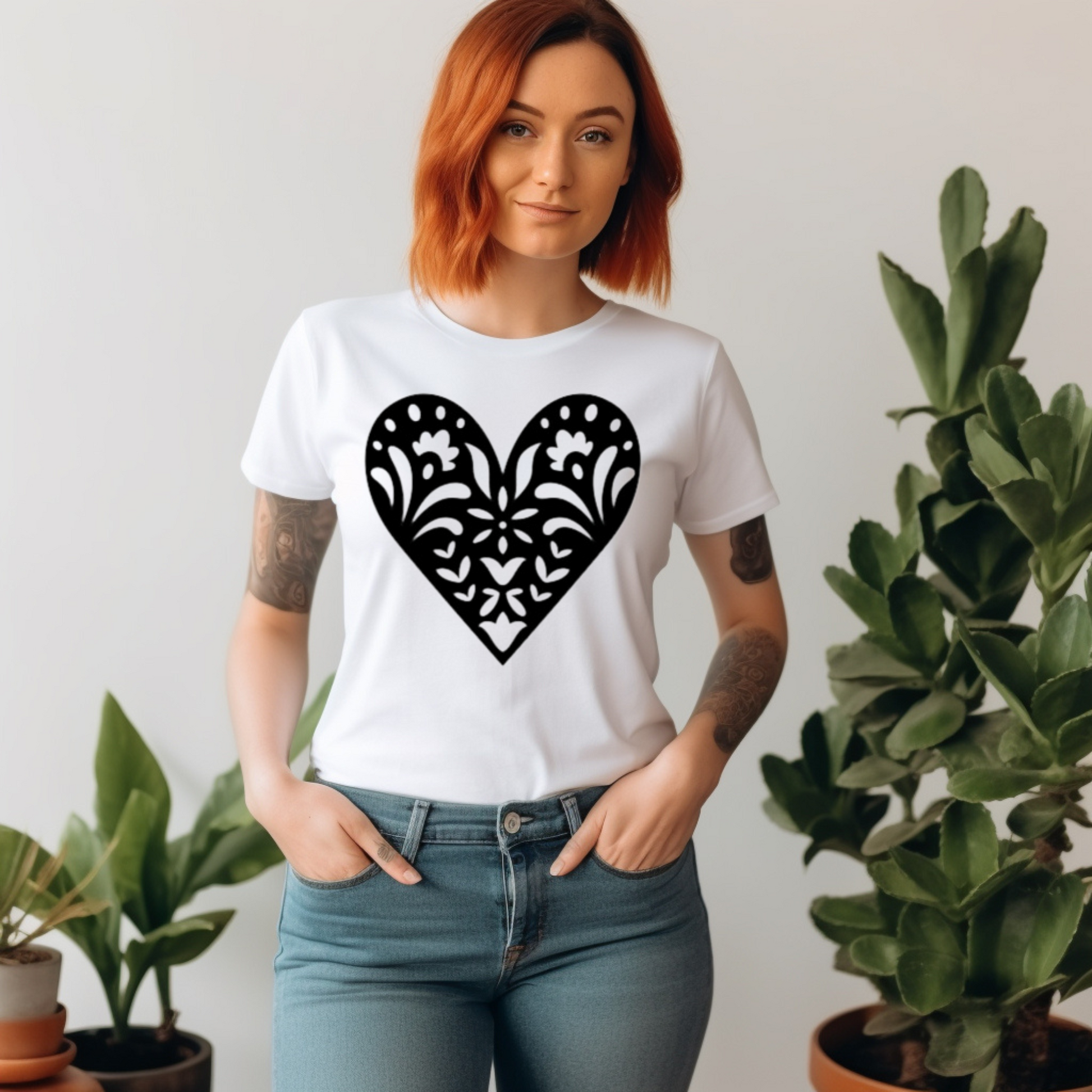 Scandinavian Folk Heart T-Shirt - Nordic Valentine Love