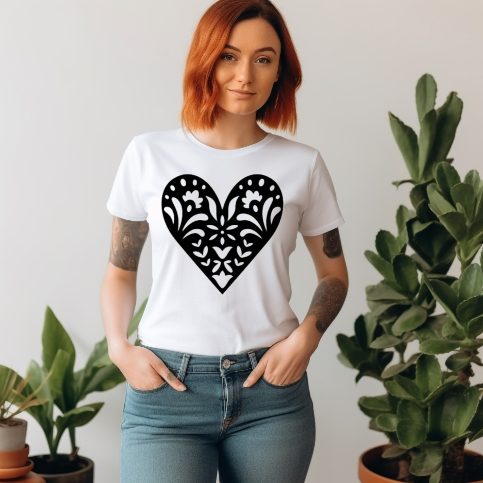 Scandinavian Folk Heart T-Shirt - Nordic Valentine Love