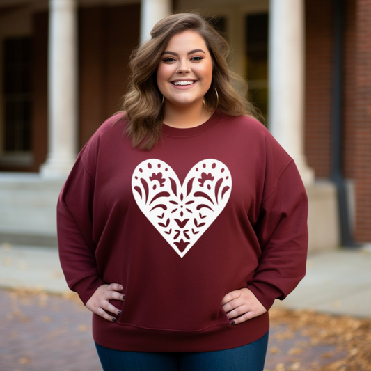 Scandinavian Folk Heart Sweatshirt - Nordic Valentine Love