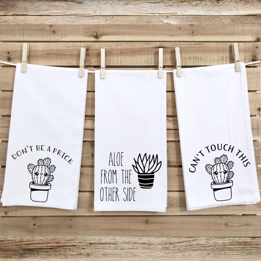 Set of 3 Funny Cactus & Succulent Flour SackTea Towels
