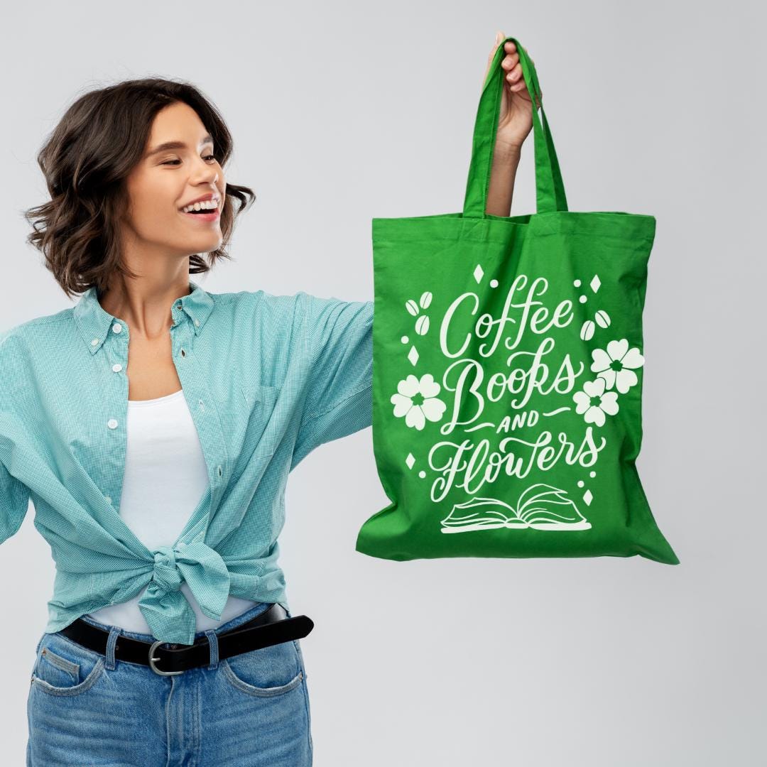 Coffee Books & Flowers Tote Bag