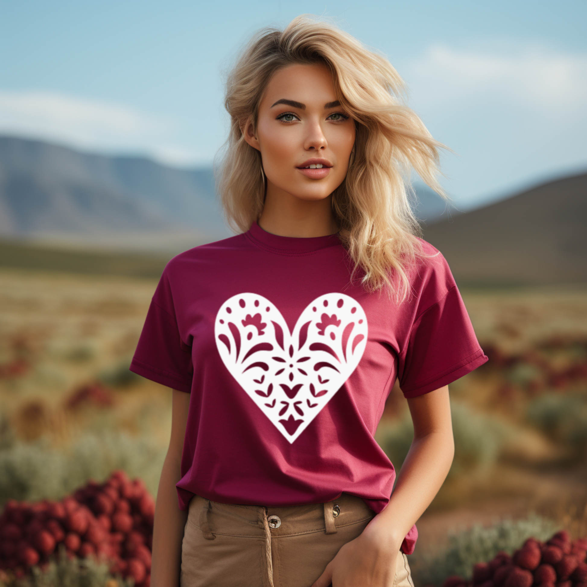 Scandinavian Folk Heart T-Shirt - Nordic Valentine Love