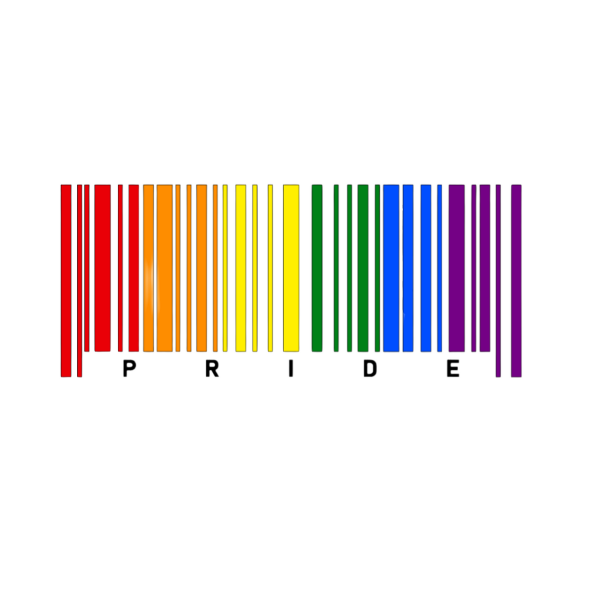 Barcode with rainbow colors and 'PRIDE' text on a white background