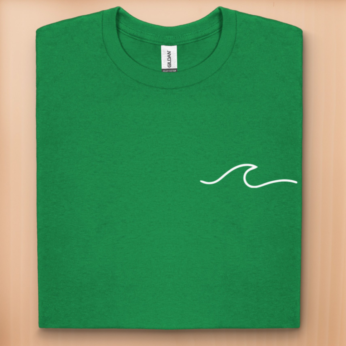 Minimalist t-shirt with white wave logo on the left