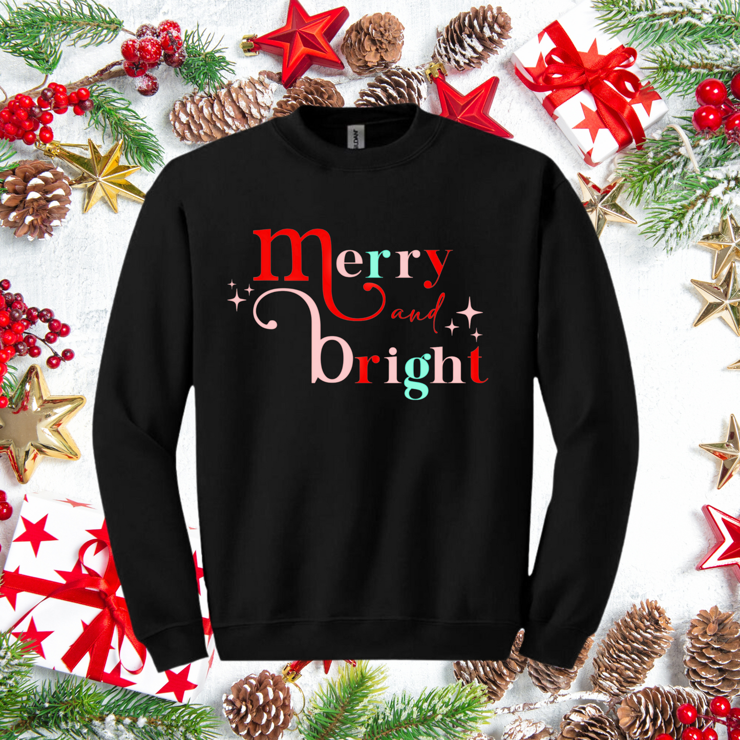 Merry and Bright Christmas Sweatshirt - Pastel Holiday Sweatshirt for Women | Festive and Cute Winter Top