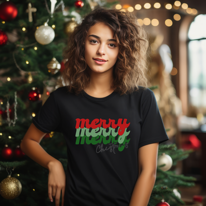 Merry, Merry, Merry Christmas T-Shirt - Holiday Pastel Tee