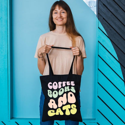 Coffee, Books & Dogs/Cats Tote Bag: Cute Canvas Tote for Book Lovers & Pet Parents – Perfect Gift