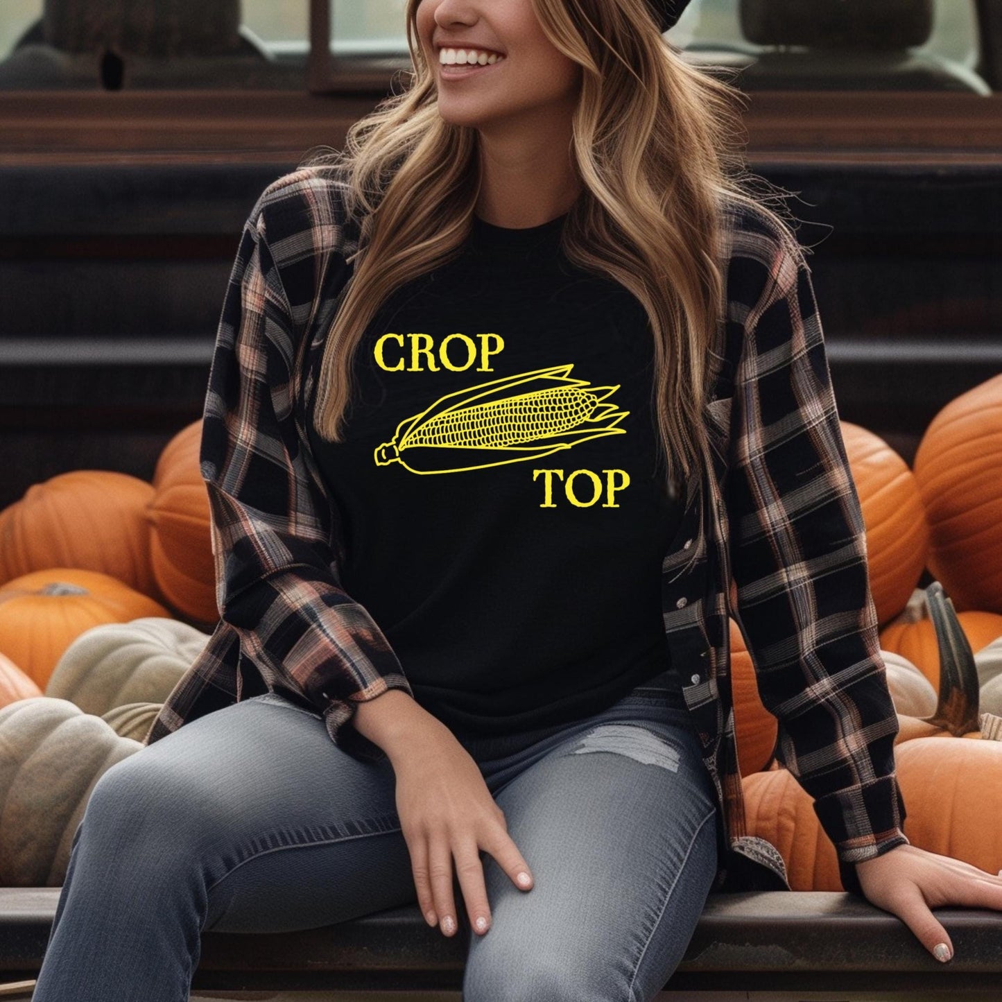 Corn Crop Top T-Shirt: Funny and Cute Fall Tee for Harvest & Thanksgiving – Gender-Neutral